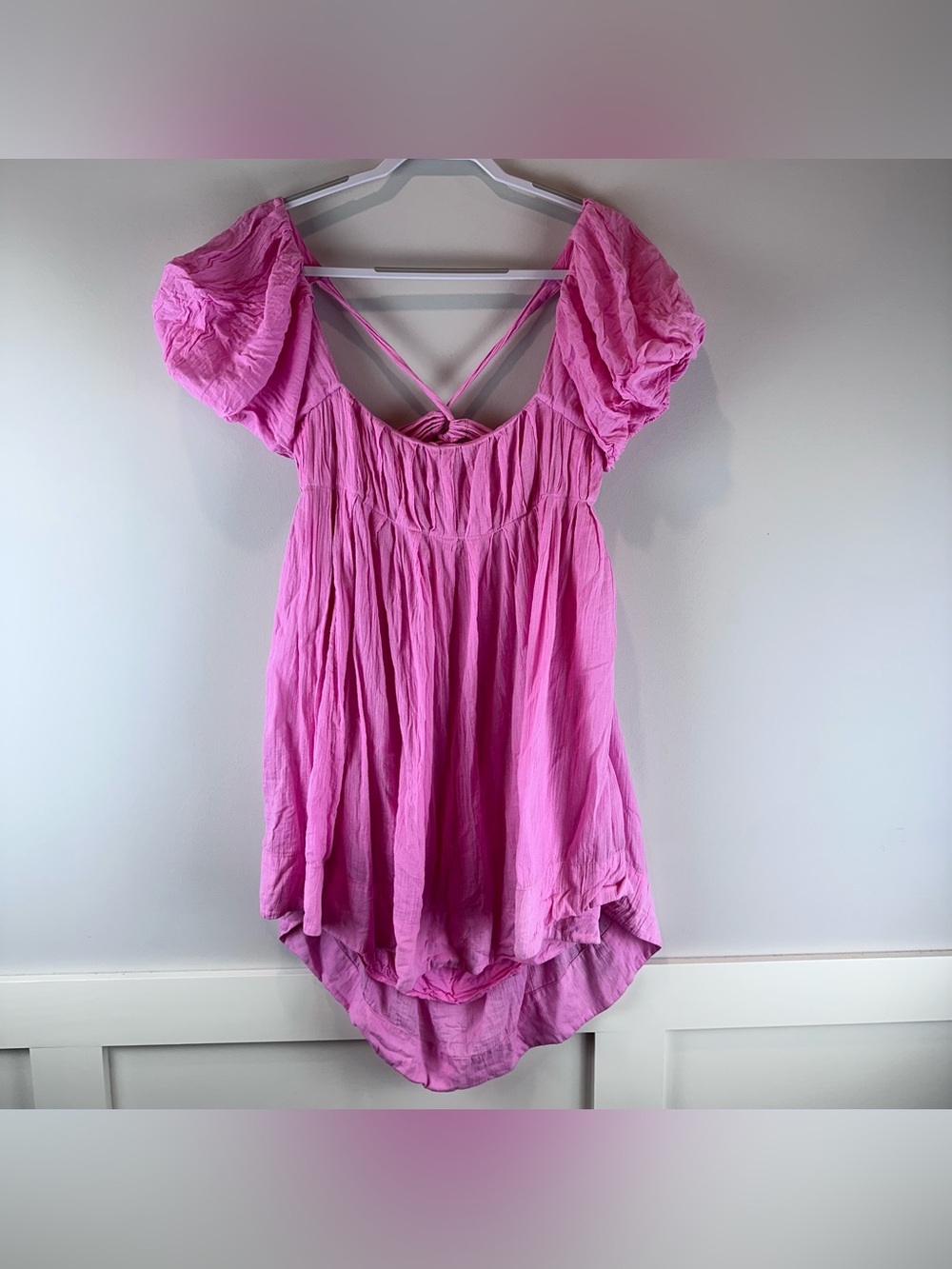 Free People Pink Romantic Fairy Feminine Crinkle Gauze Marina Mini Dress Large